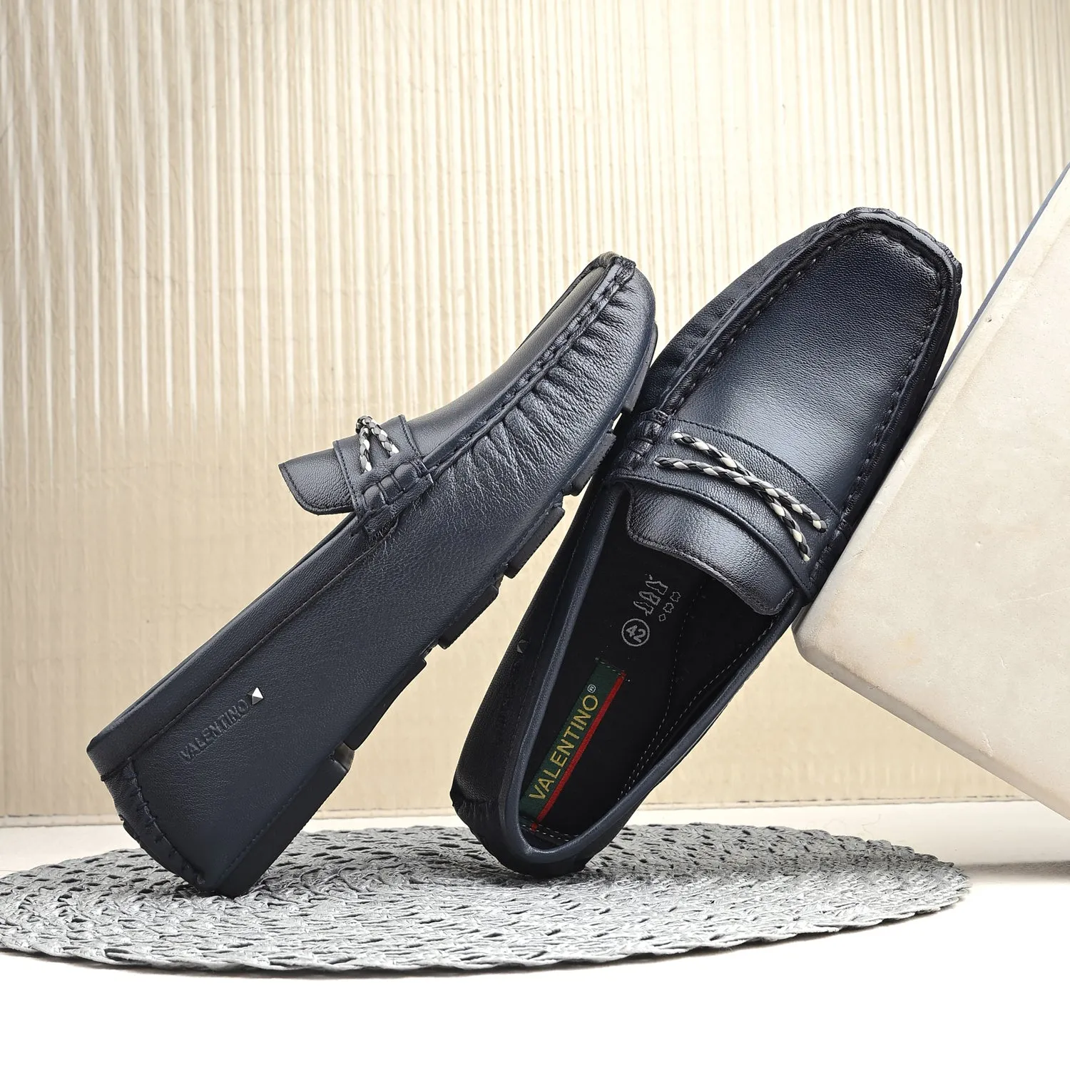 Men Premium Leather Blue Casual Slip On Driving Loafers (Romson-30-Blue)