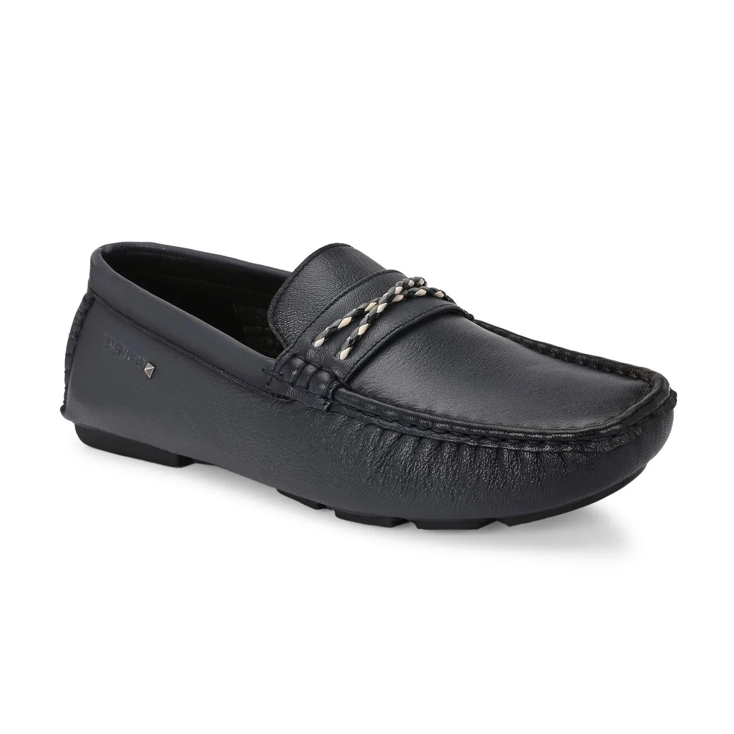 Men Premium Leather Blue Casual Slip On Driving Loafers (Romson-30-Blue)