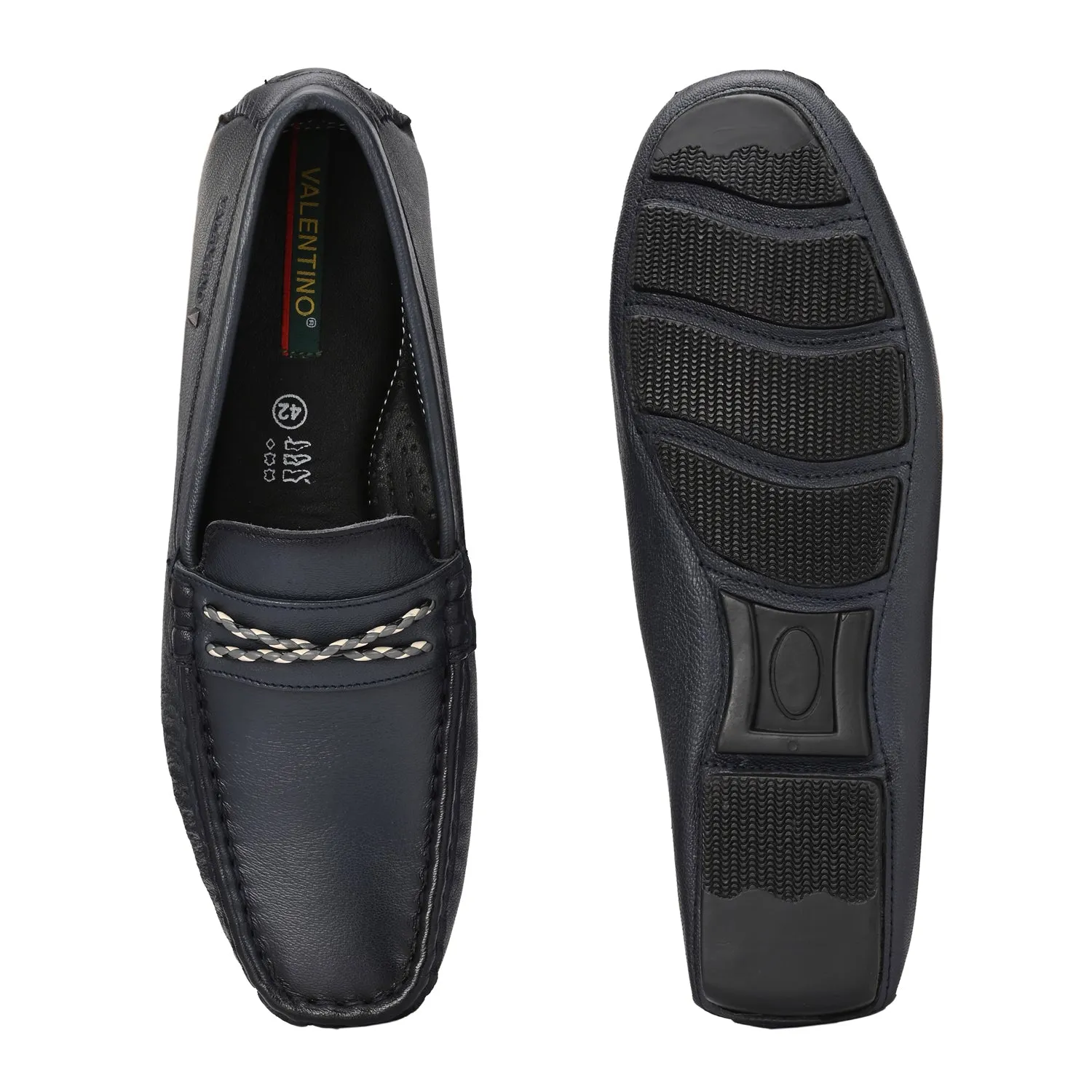 Men Premium Leather Blue Casual Slip On Driving Loafers (Romson-30-Blue)