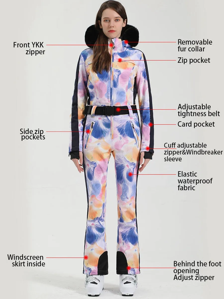 Mix Print Slim One Piece Ski Suit