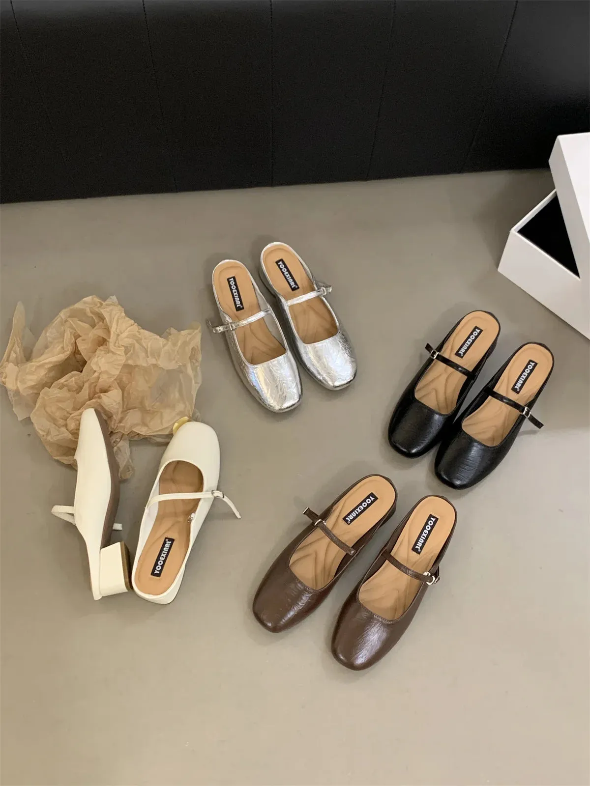 MQTIME  -  Mules For Women 2024 Shoes Female Slippers Square Toe Flats Luxury Slides Loafers New Designer Cover Hoof Heels Zapatos De Mujer
