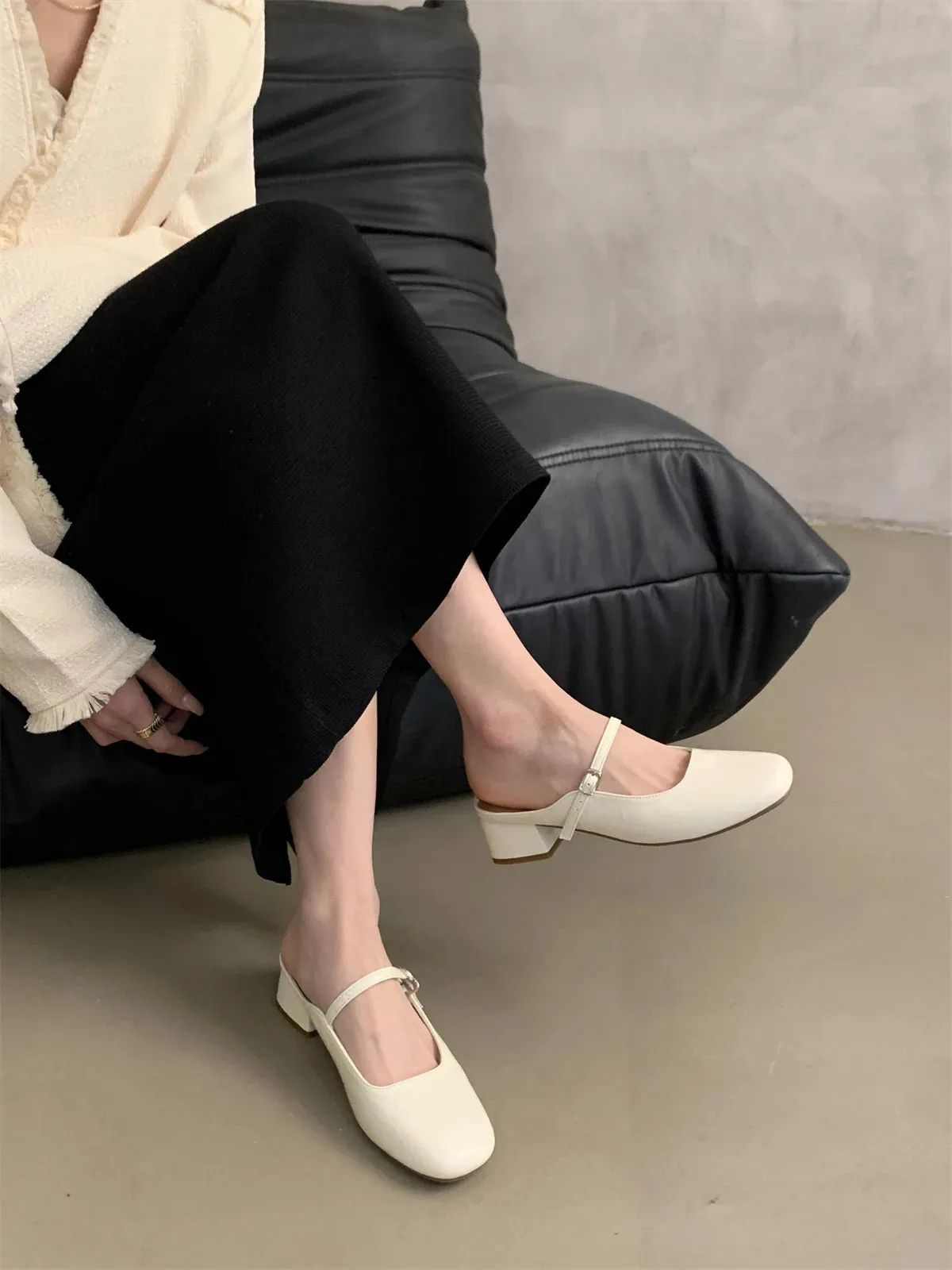 MQTIME  -  Mules For Women 2024 Shoes Female Slippers Square Toe Flats Luxury Slides Loafers New Designer Cover Hoof Heels Zapatos De Mujer