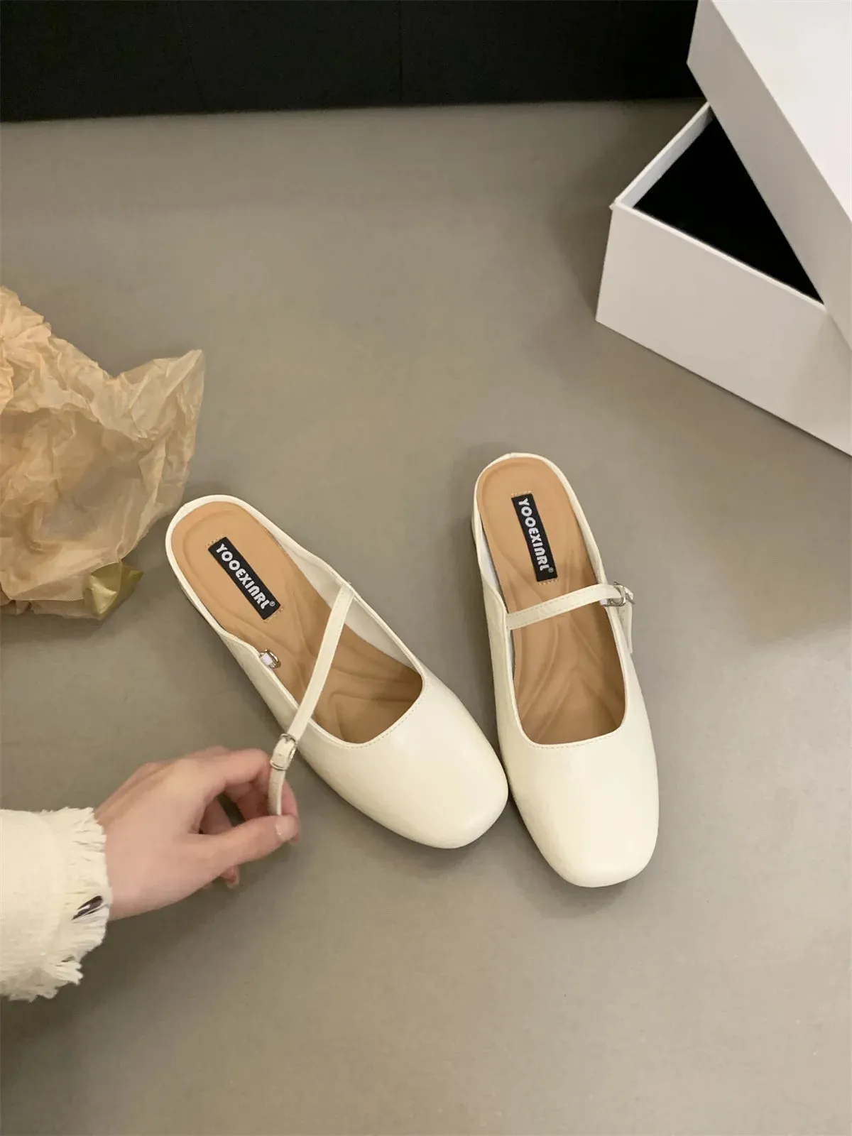 MQTIME  -  Mules For Women 2024 Shoes Female Slippers Square Toe Flats Luxury Slides Loafers New Designer Cover Hoof Heels Zapatos De Mujer