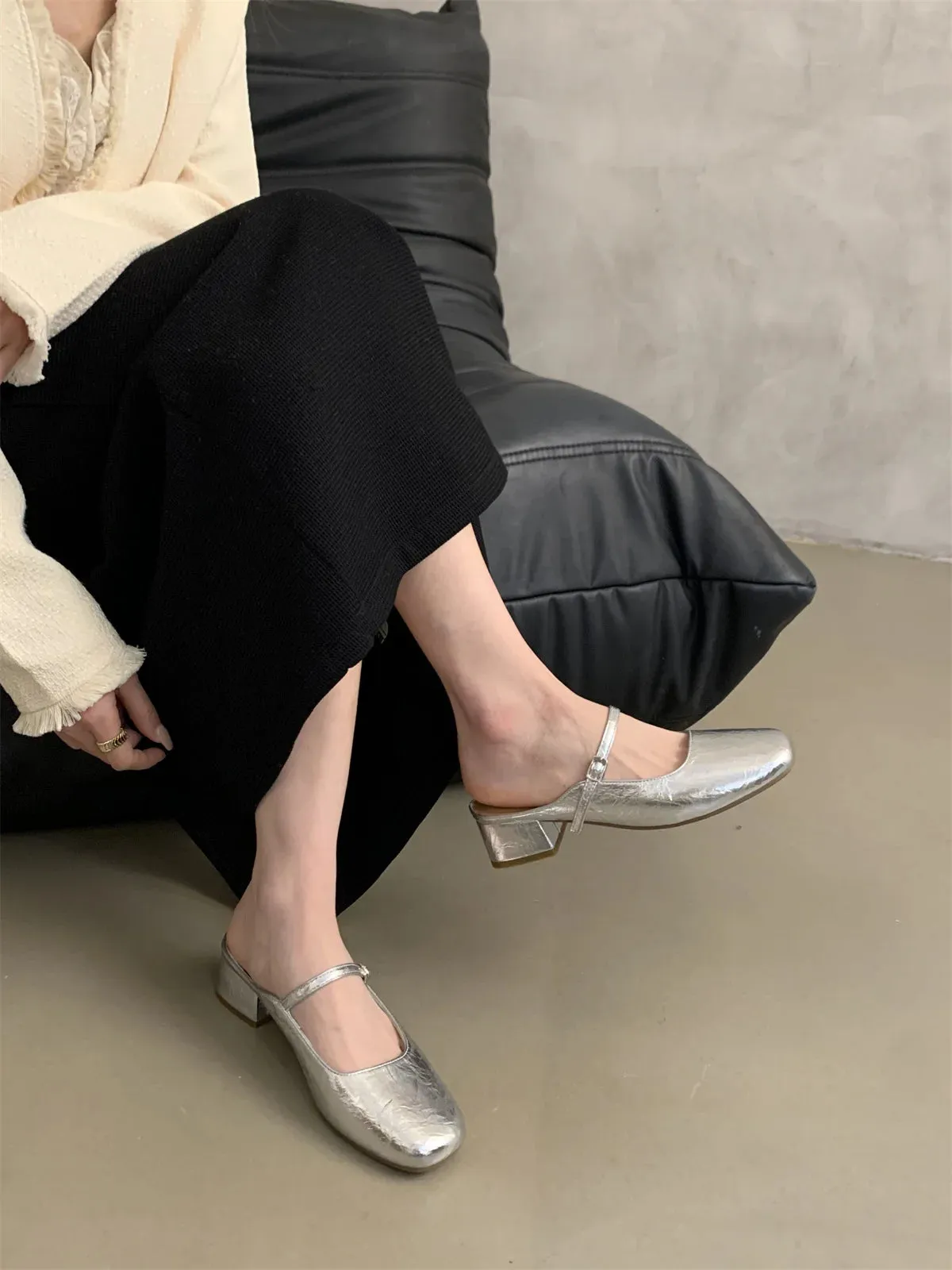 MQTIME  -  Mules For Women 2024 Shoes Female Slippers Square Toe Flats Luxury Slides Loafers New Designer Cover Hoof Heels Zapatos De Mujer
