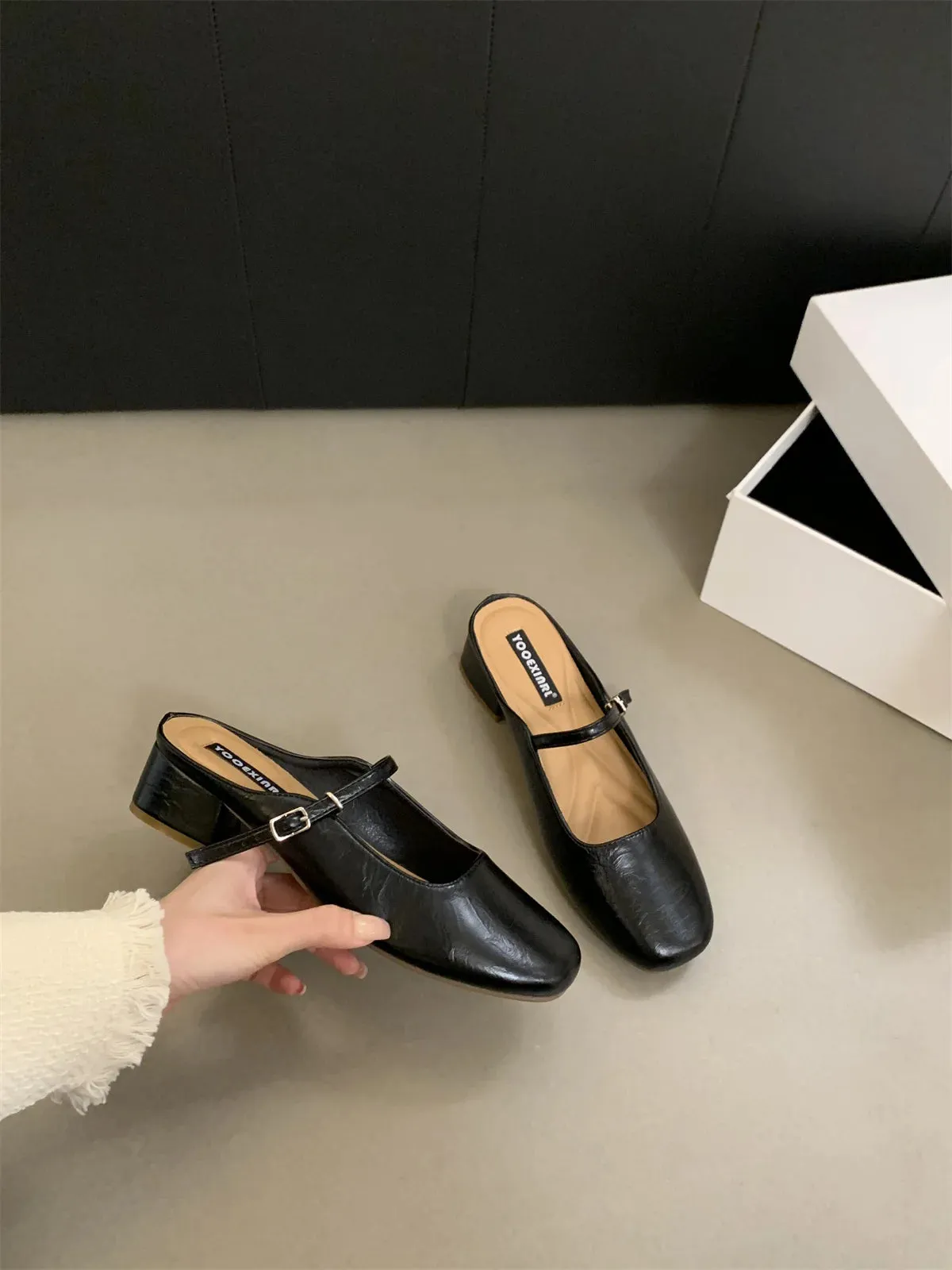 MQTIME  -  Mules For Women 2024 Shoes Female Slippers Square Toe Flats Luxury Slides Loafers New Designer Cover Hoof Heels Zapatos De Mujer