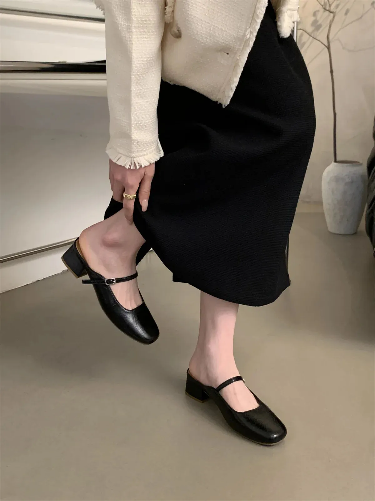 MQTIME  -  Mules For Women 2024 Shoes Female Slippers Square Toe Flats Luxury Slides Loafers New Designer Cover Hoof Heels Zapatos De Mujer