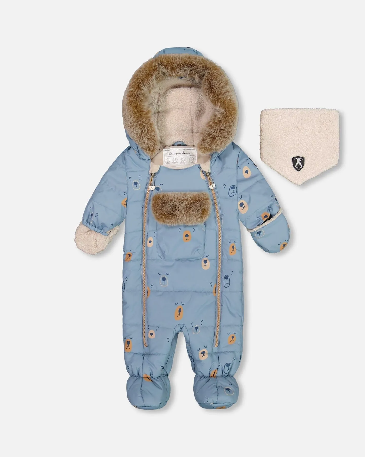 One Piece Baby Snowsuit Blue Bears Designed For Car Seat