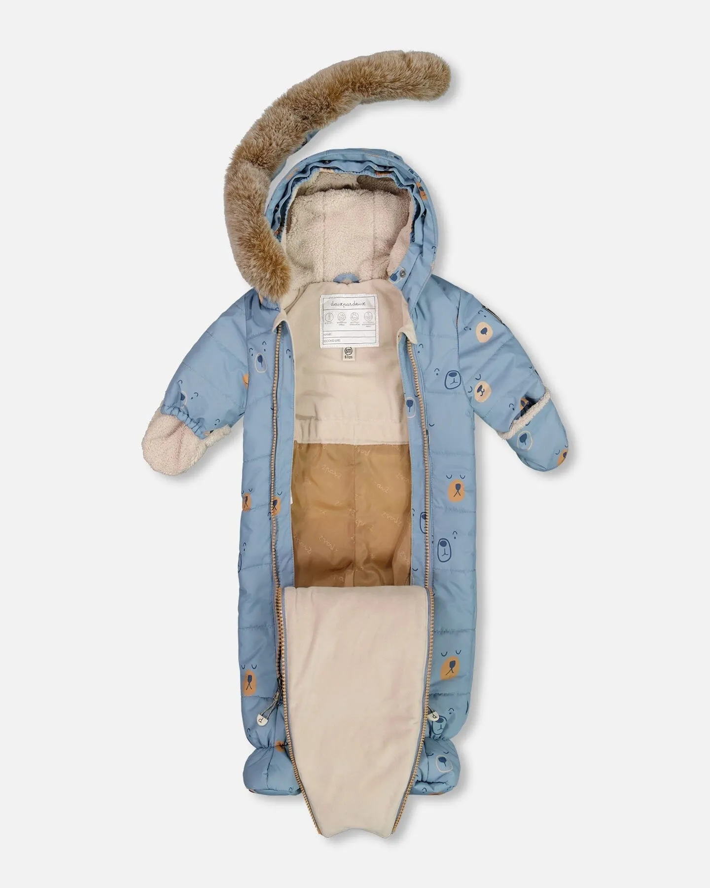 One Piece Baby Snowsuit Blue Bears Designed For Car Seat