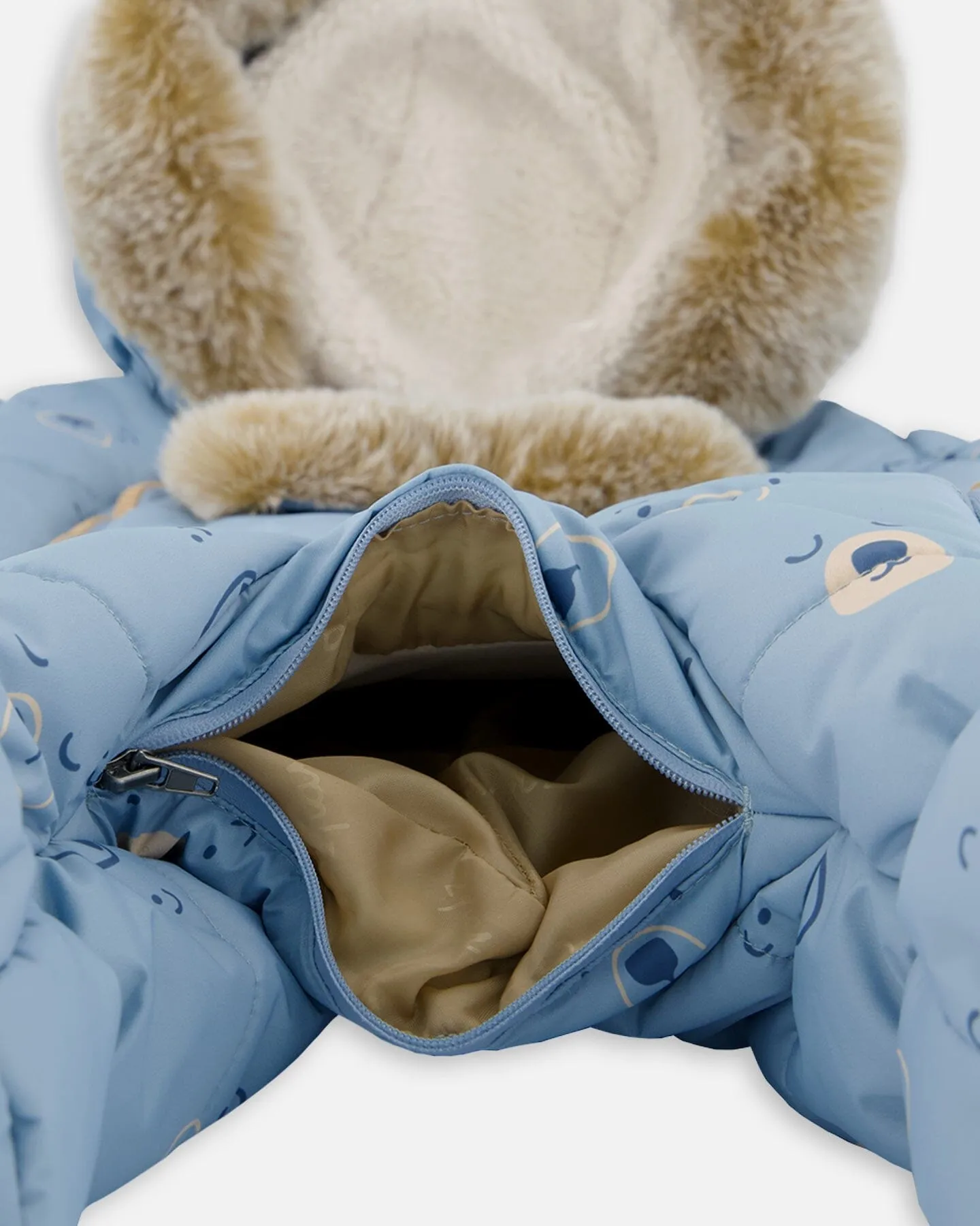 One Piece Baby Snowsuit Blue Bears Designed For Car Seat