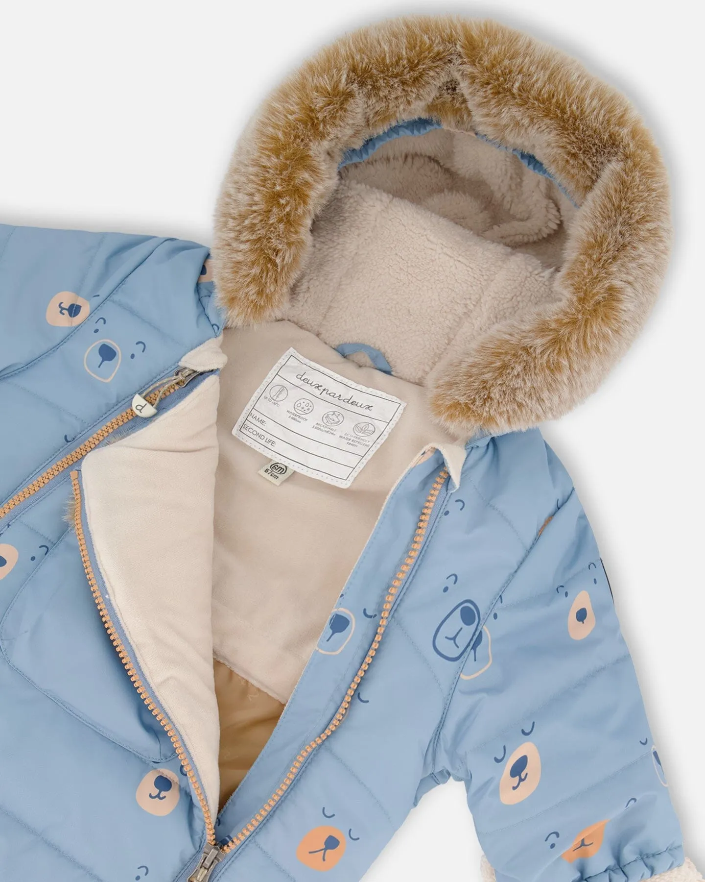One Piece Baby Snowsuit Blue Bears Designed For Car Seat