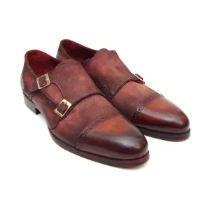 Paul Parkman Handmade Designer Shoes Men's Handmade Designer Shoes Captoe Double Monkstraps Suede Antique Brown Loafers (PM4025)