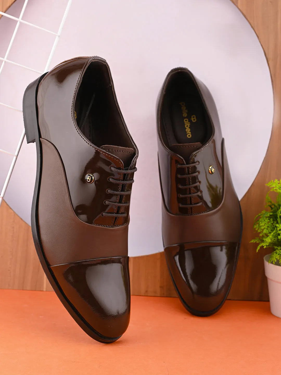 Pelle Albero Brown Patent Leather Partywear Shoes