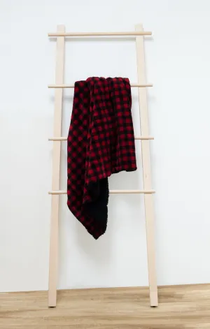 Red & Black Buffalo Plaid Fleece Faux Shearling Lining Throw Blanket