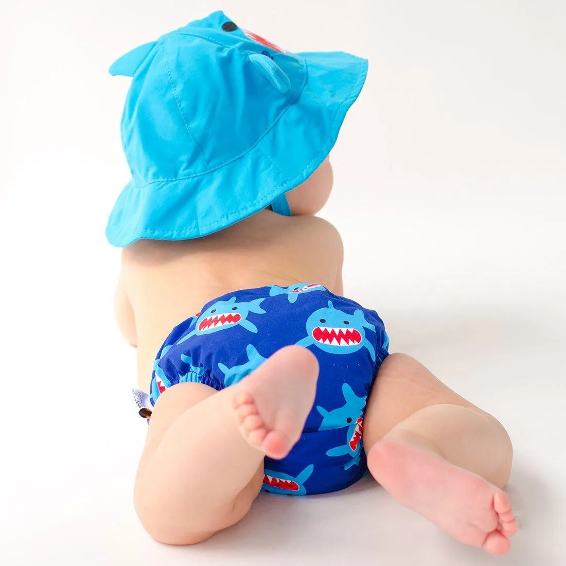 Reusable Baby Swim Diaper & Sun Hat Set - Blue Shark