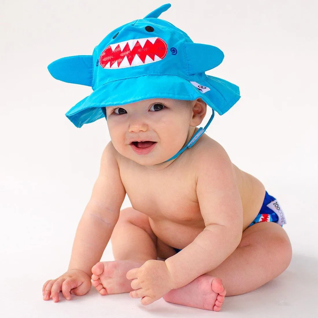 Reusable Baby Swim Diaper & Sun Hat Set - Blue Shark