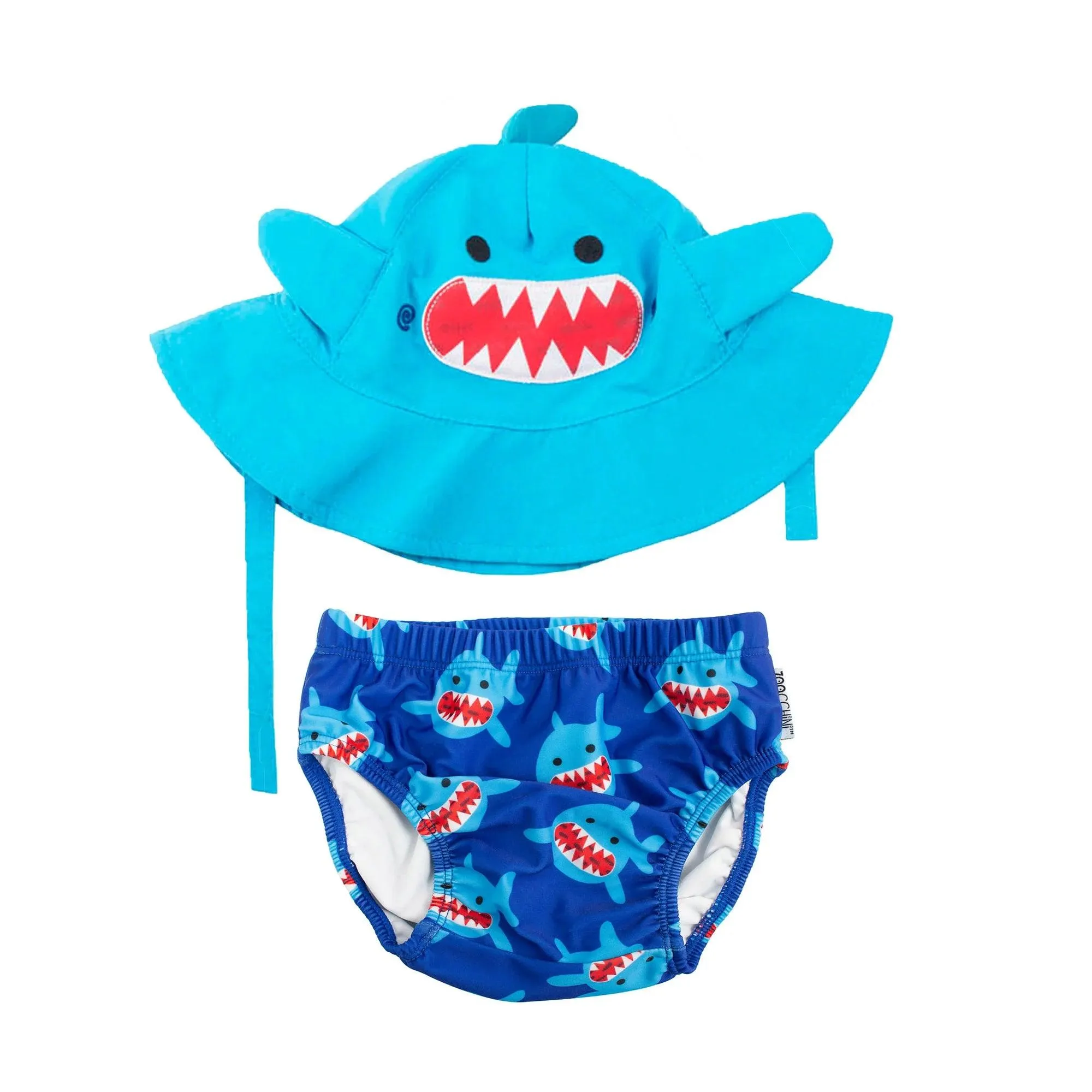 Reusable Baby Swim Diaper & Sun Hat Set - Blue Shark