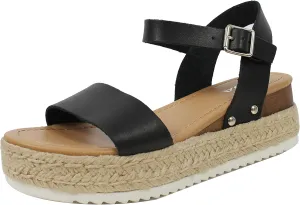 Soda Clip Black New Open Toe Faux Leather Buckle Ankle Strap Wedges Sandals