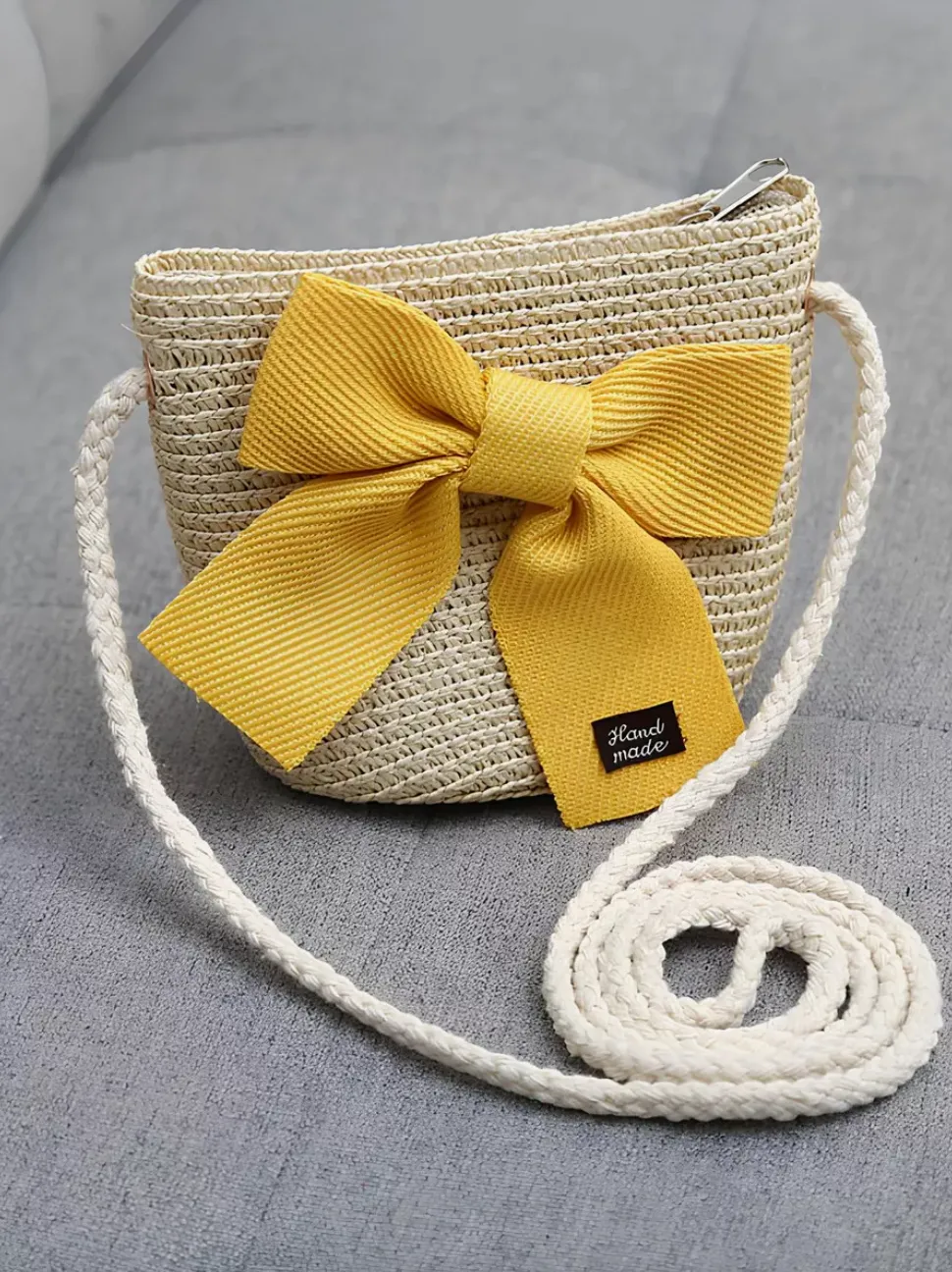 Summer Straw Hat and Sling Bag Set - Cream and Yellow