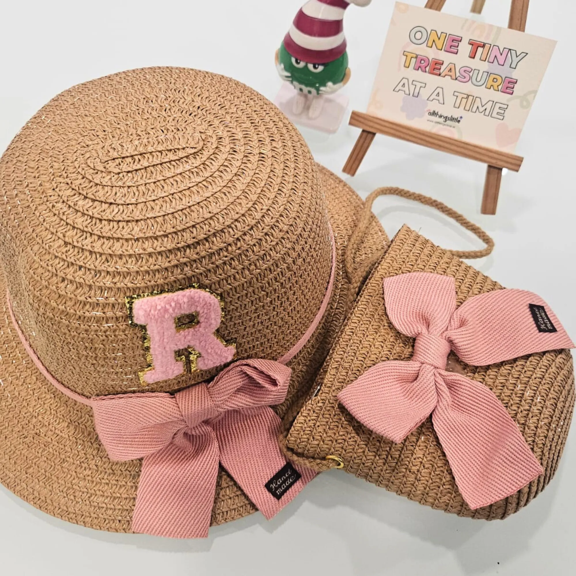 Summer Straw Hat and Sling Bag Set - Cream and Yellow