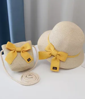 Summer Straw Hat and Sling Bag Set - Cream and Yellow