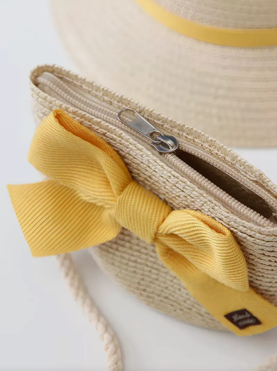 Summer Straw Hat and Sling Bag Set - Cream and Yellow