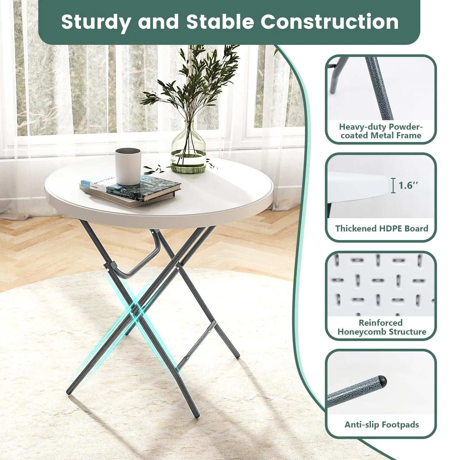 Tangkula 32" Round Folding Table, Portable Picnic Table with All-Weather HDPE Tabletop