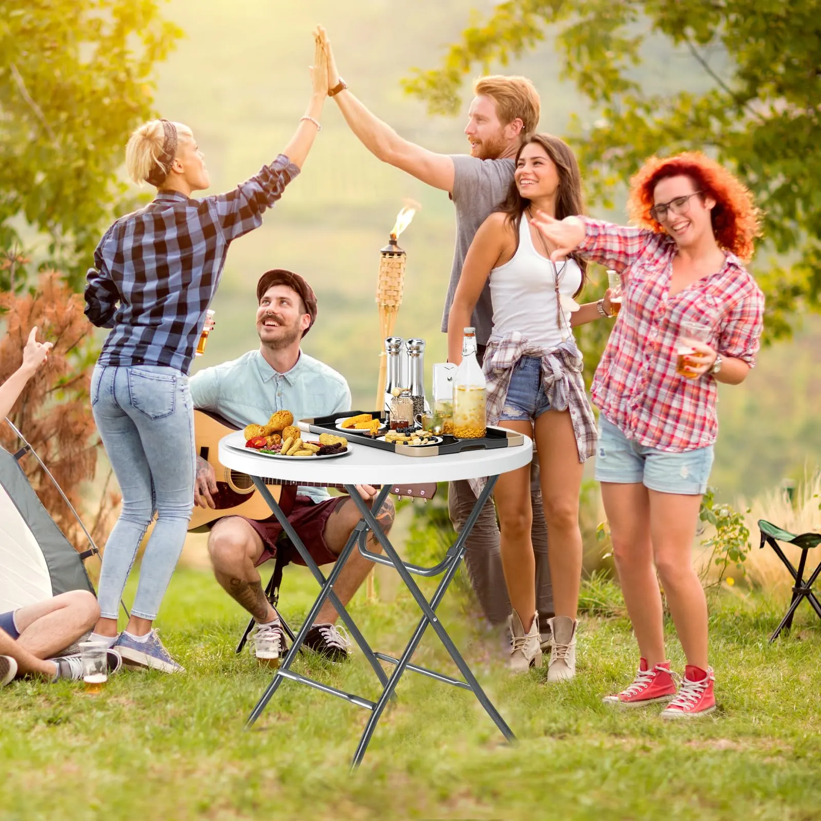 Tangkula 32" Round Folding Table, Portable Picnic Table with All-Weather HDPE Tabletop