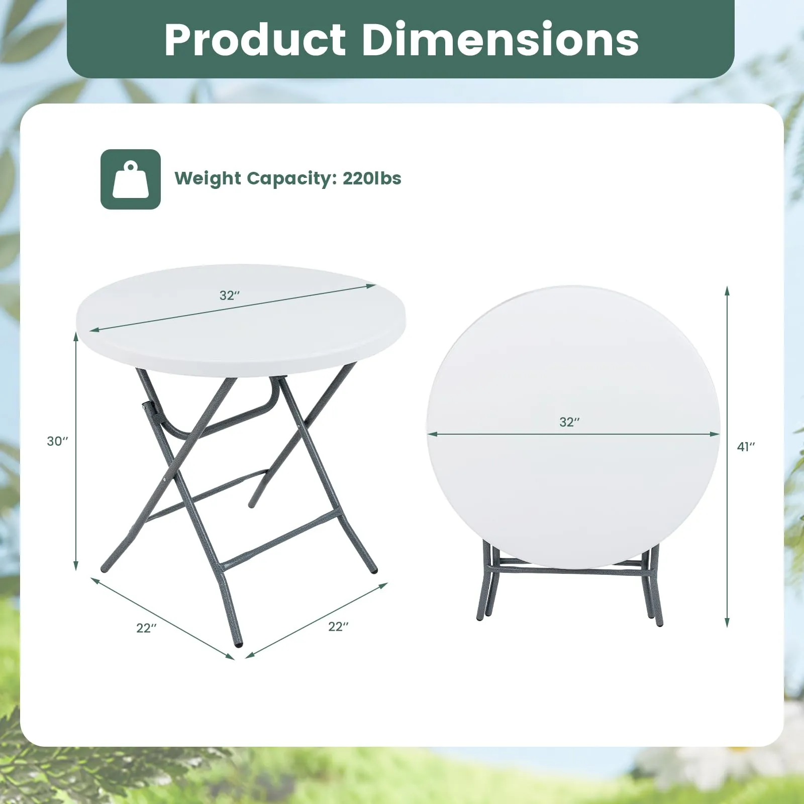 Tangkula 32" Round Folding Table, Portable Picnic Table with All-Weather HDPE Tabletop