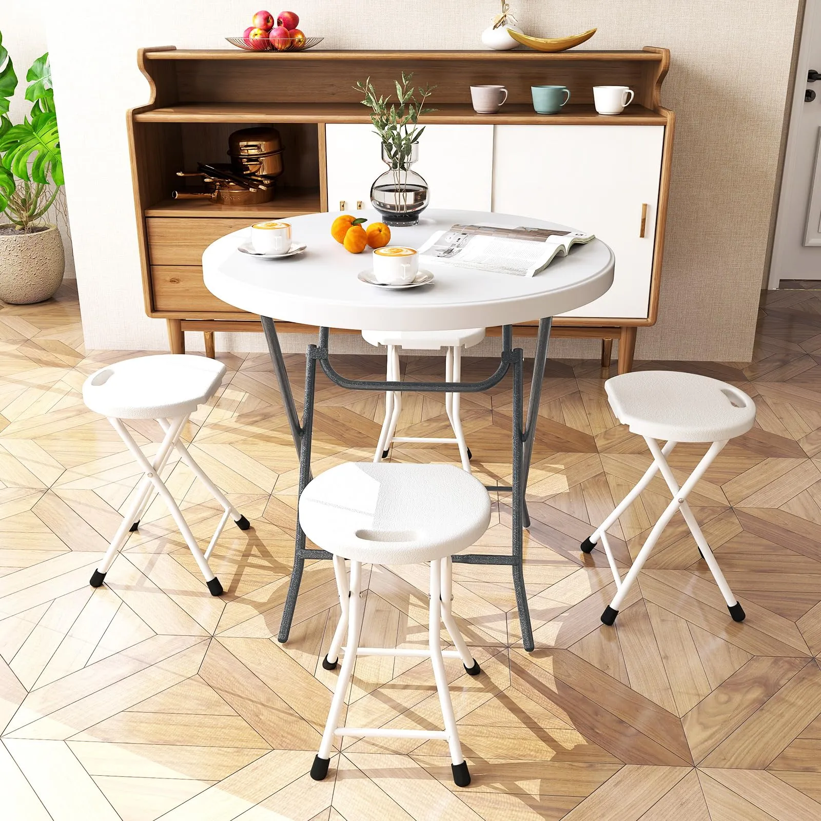 Tangkula 32" Round Folding Table, Portable Picnic Table with All-Weather HDPE Tabletop