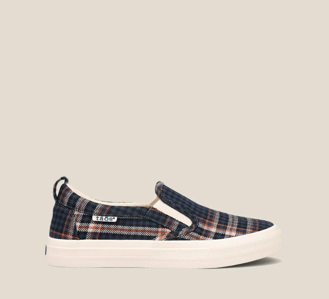 Taos Women's Rubber Soul Canvas Slip Ons- Blue Plaid