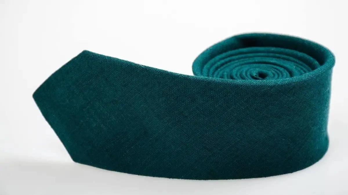 Teal Green Linen Tie - Men's Skinny Necktie Perfect for Weddings