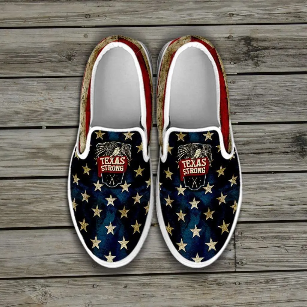 Texas Strong Distressed USA Flag Canvas Slip-on Shoes