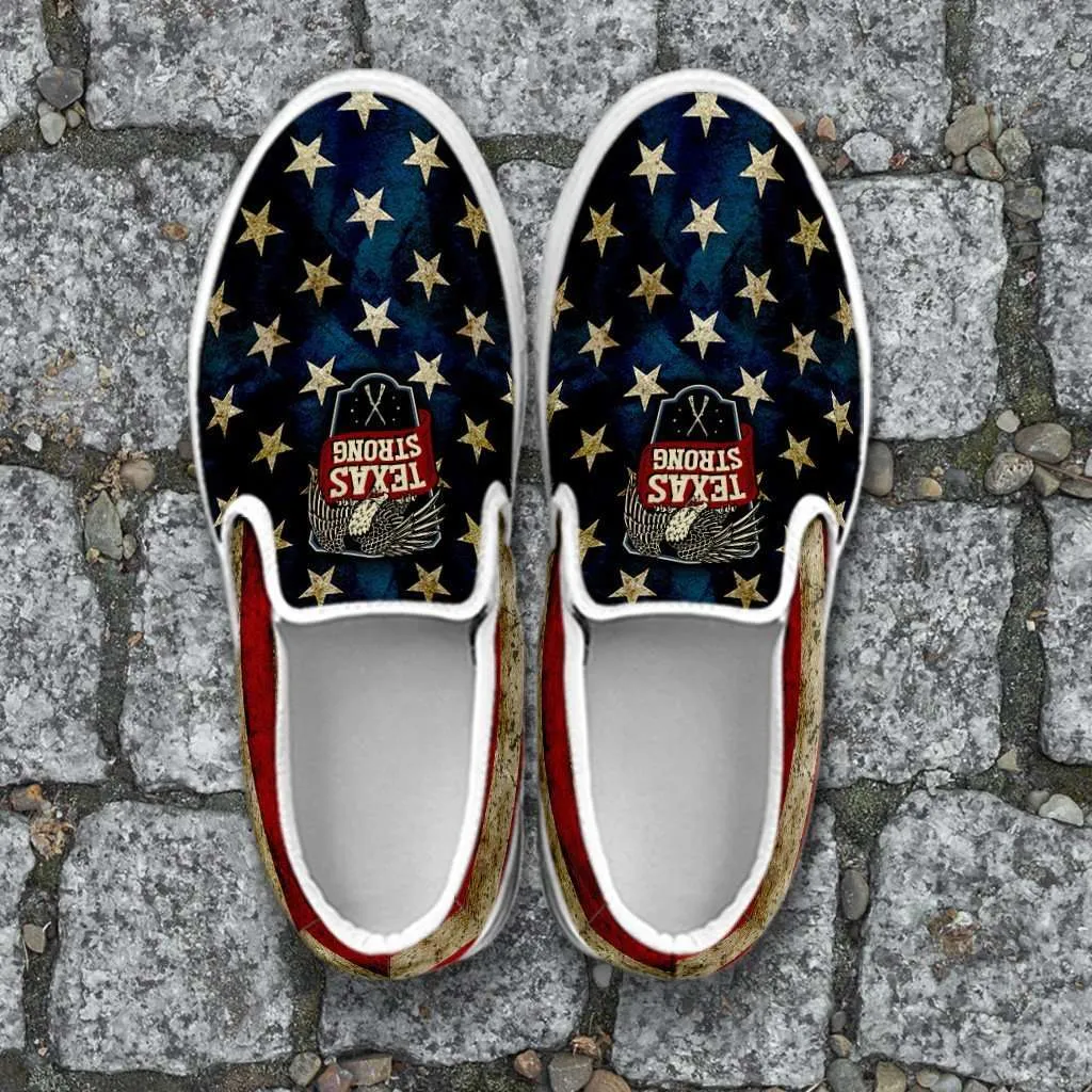 Texas Strong Distressed USA Flag Canvas Slip-on Shoes