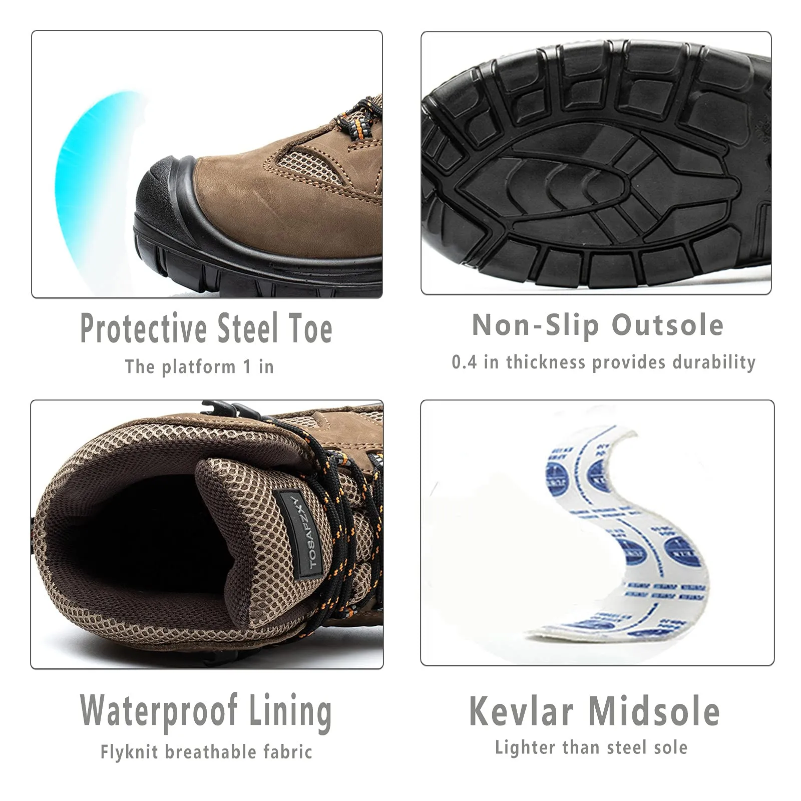 TOSAFZXY Work Safety Boots Crazy Horse Leather Indestructible Steel Toe Waterproof