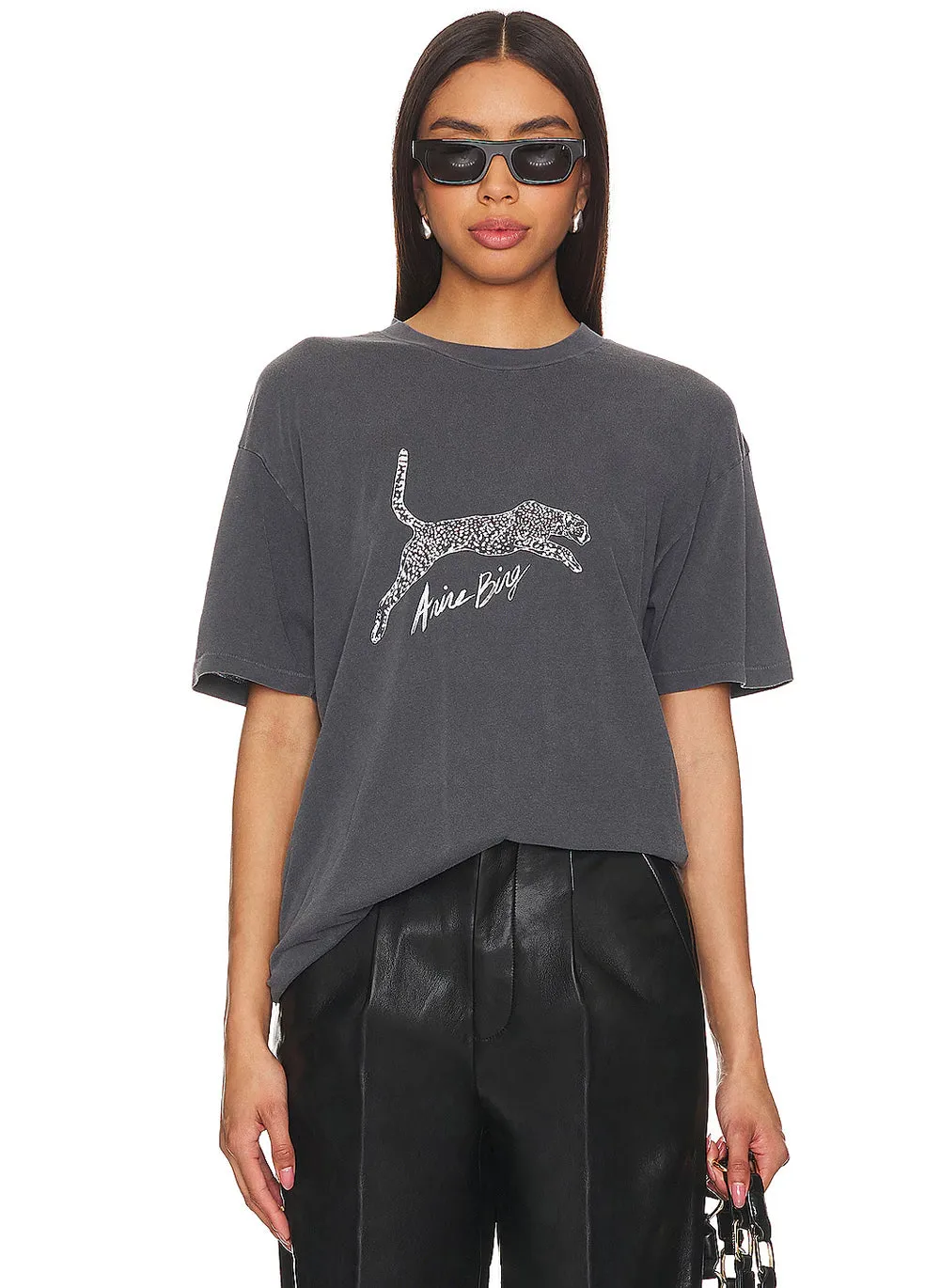 Vintage-Inspired Black Cheetah Graphic T-Shirt – 100% Cotton, Loose Fit, Washed Fabric