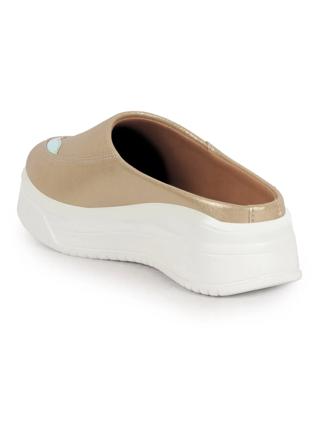 Women Golden Classic Height Enhancer Embellished Back Open Slip On Mule Shoes|All Season Casual Slip On Shoe