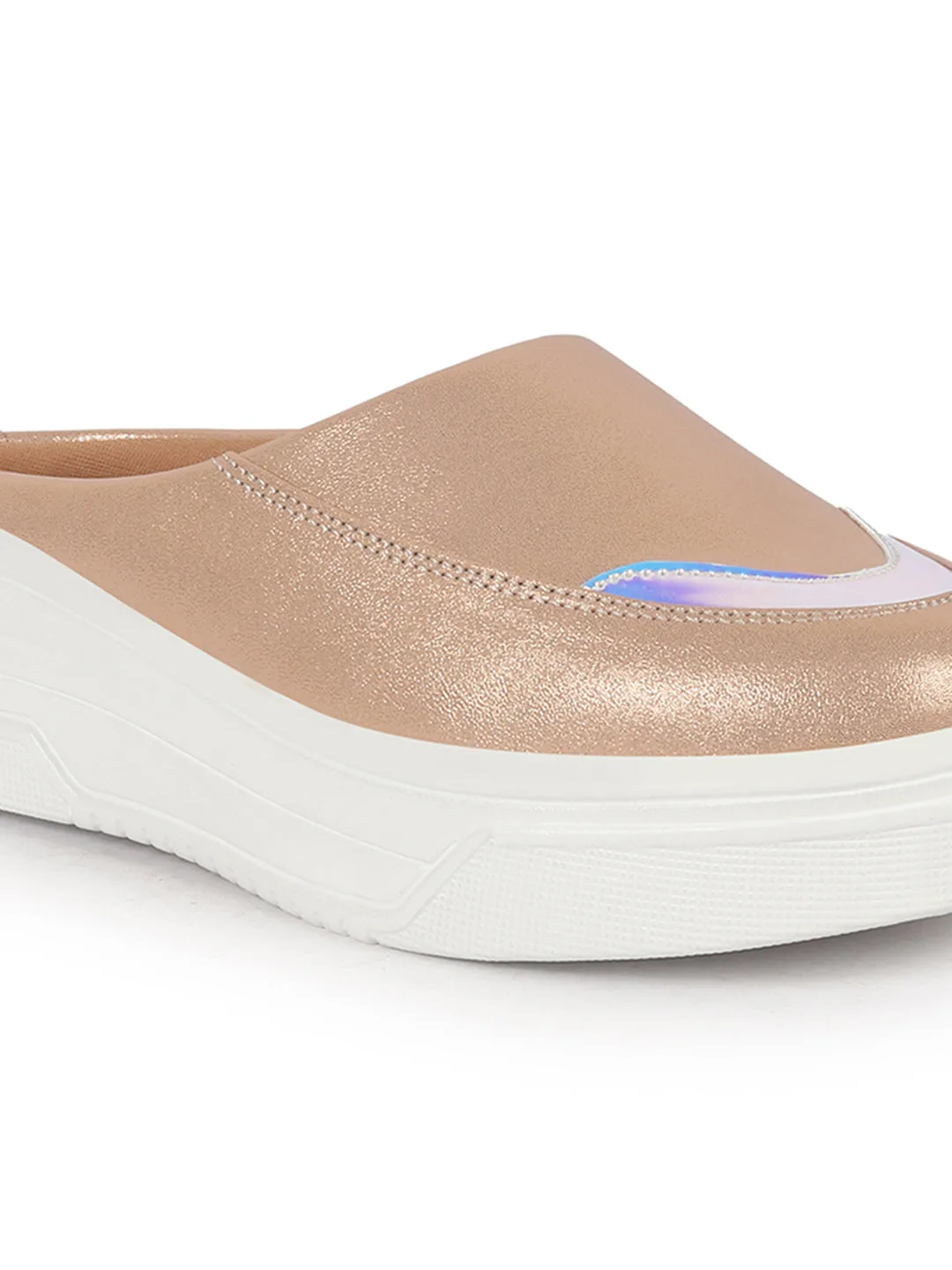 Women Rose Gold Classic Height Enhancer Embellished Back Open Slip On Mule Shoes|All Season Casual Slip On Shoe