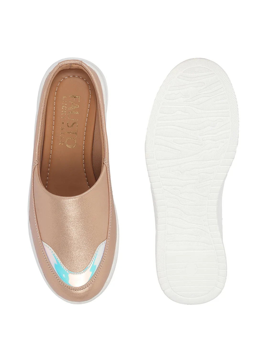 Women Rose Gold Classic Height Enhancer Embellished Back Open Slip On Mule Shoes|All Season Casual Slip On Shoe