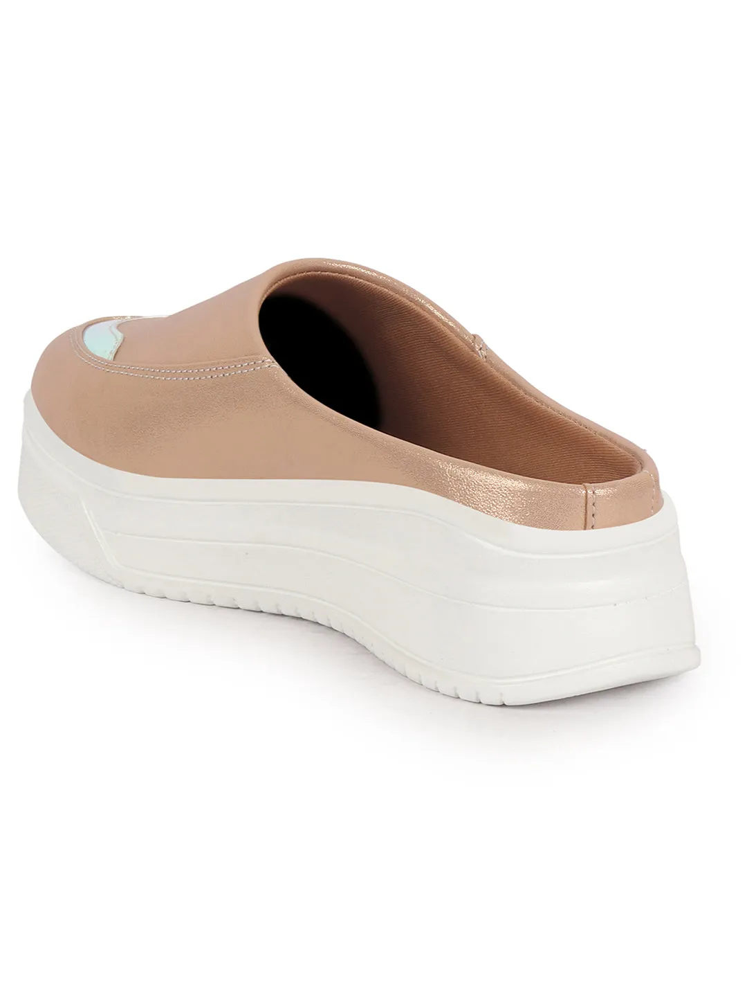 Women Rose Gold Classic Height Enhancer Embellished Back Open Slip On Mule Shoes|All Season Casual Slip On Shoe