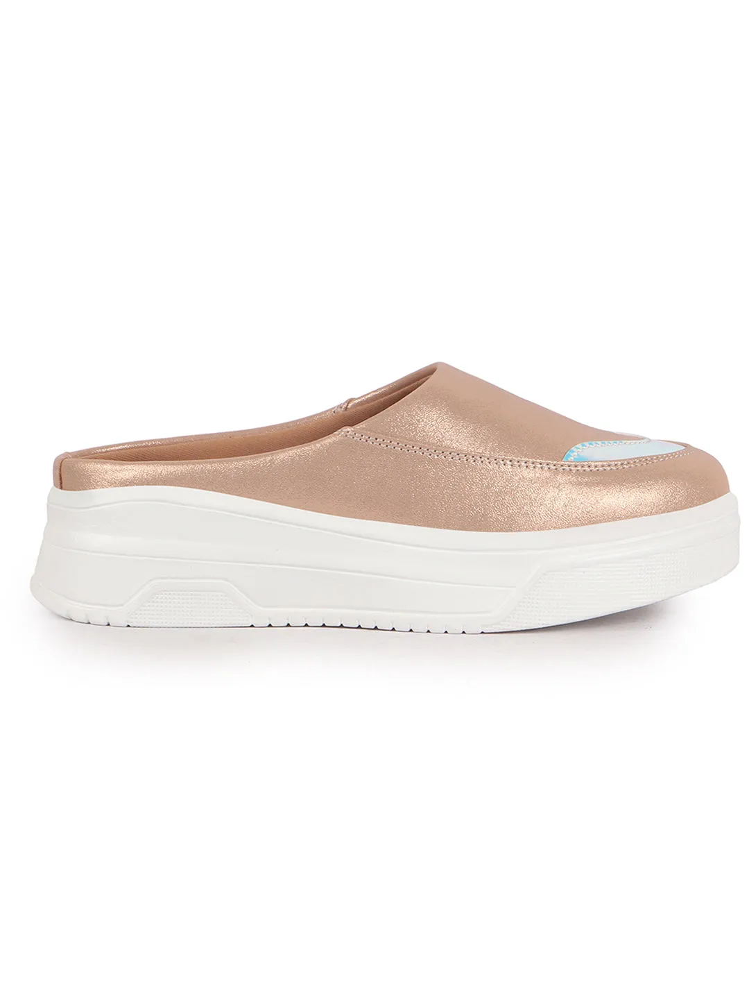 Women Rose Gold Classic Height Enhancer Embellished Back Open Slip On Mule Shoes|All Season Casual Slip On Shoe