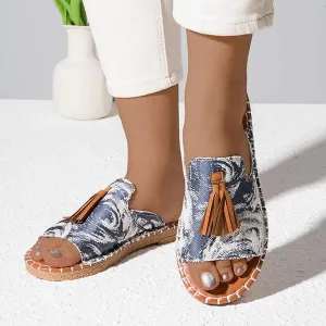 Women's Fashionable Casual Flat Tassel Slippers 49808450C