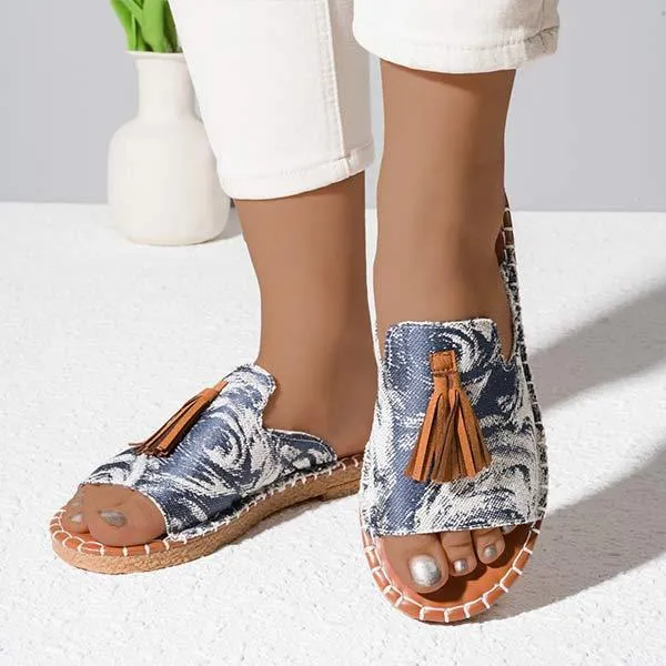 Women's Fashionable Casual Flat Tassel Slippers 49808450C