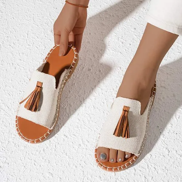 Women's Fashionable Casual Flat Tassel Slippers 49808450C
