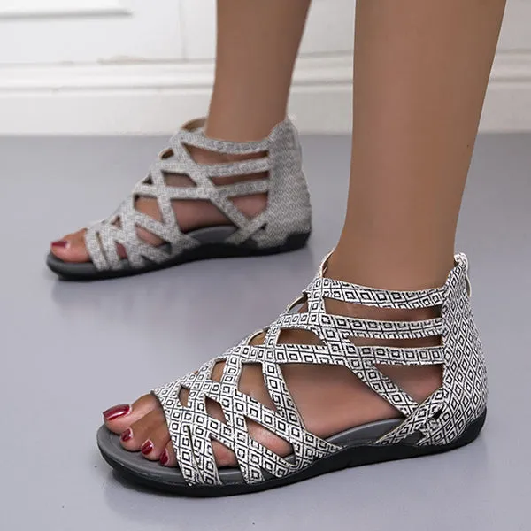 Women's Flat Cross Strap Zipper Roman Sandals 44005660C