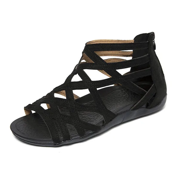 Women's Flat Cross Strap Zipper Roman Sandals 44005660C