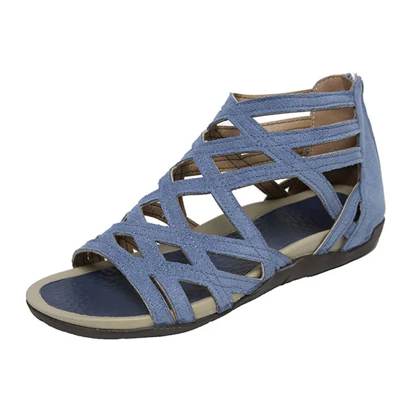 Women's Flat Cross Strap Zipper Roman Sandals 44005660C