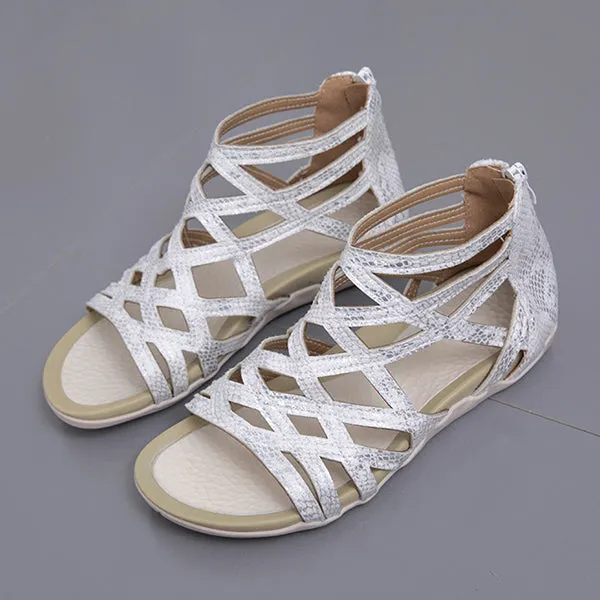 Women's Flat Cross Strap Zipper Roman Sandals 44005660C