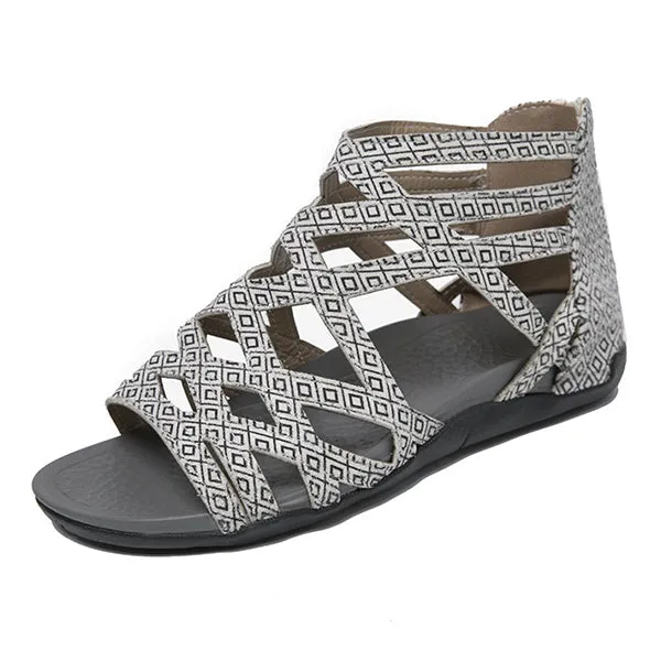 Women's Flat Cross Strap Zipper Roman Sandals 44005660C