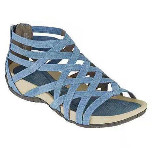 Women's Flat Cross Strap Zipper Roman Sandals 44005660C
