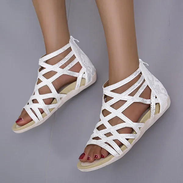 Women's Flat Cross Strap Zipper Roman Sandals 44005660C